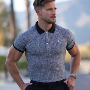 Father Sons Ribbed Gray And Black Polo